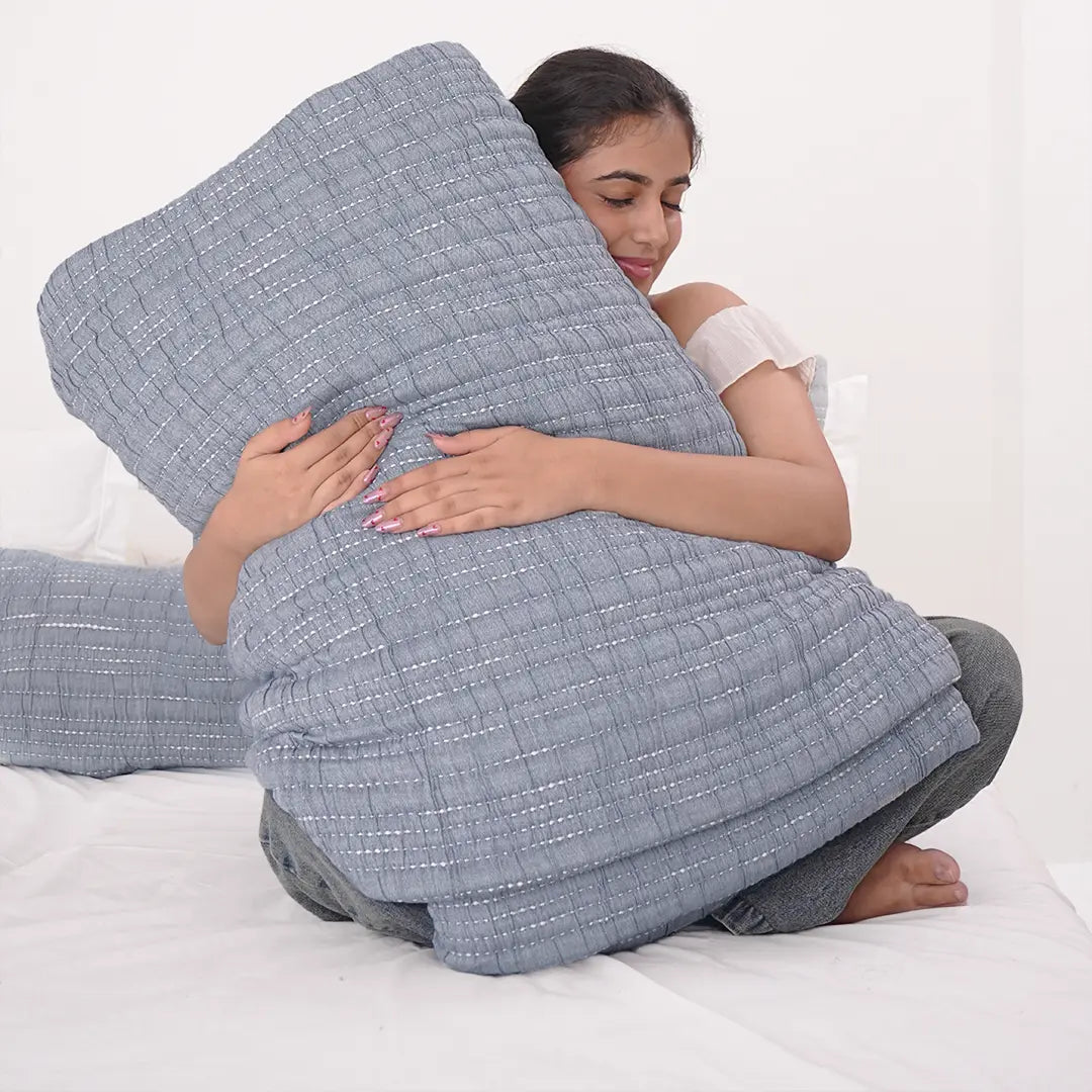 Zarf Pure Cotton Cottage Comforter For Single Size Bed With 2 Pillowcases & 1 Cushion Cover - Dreamtide