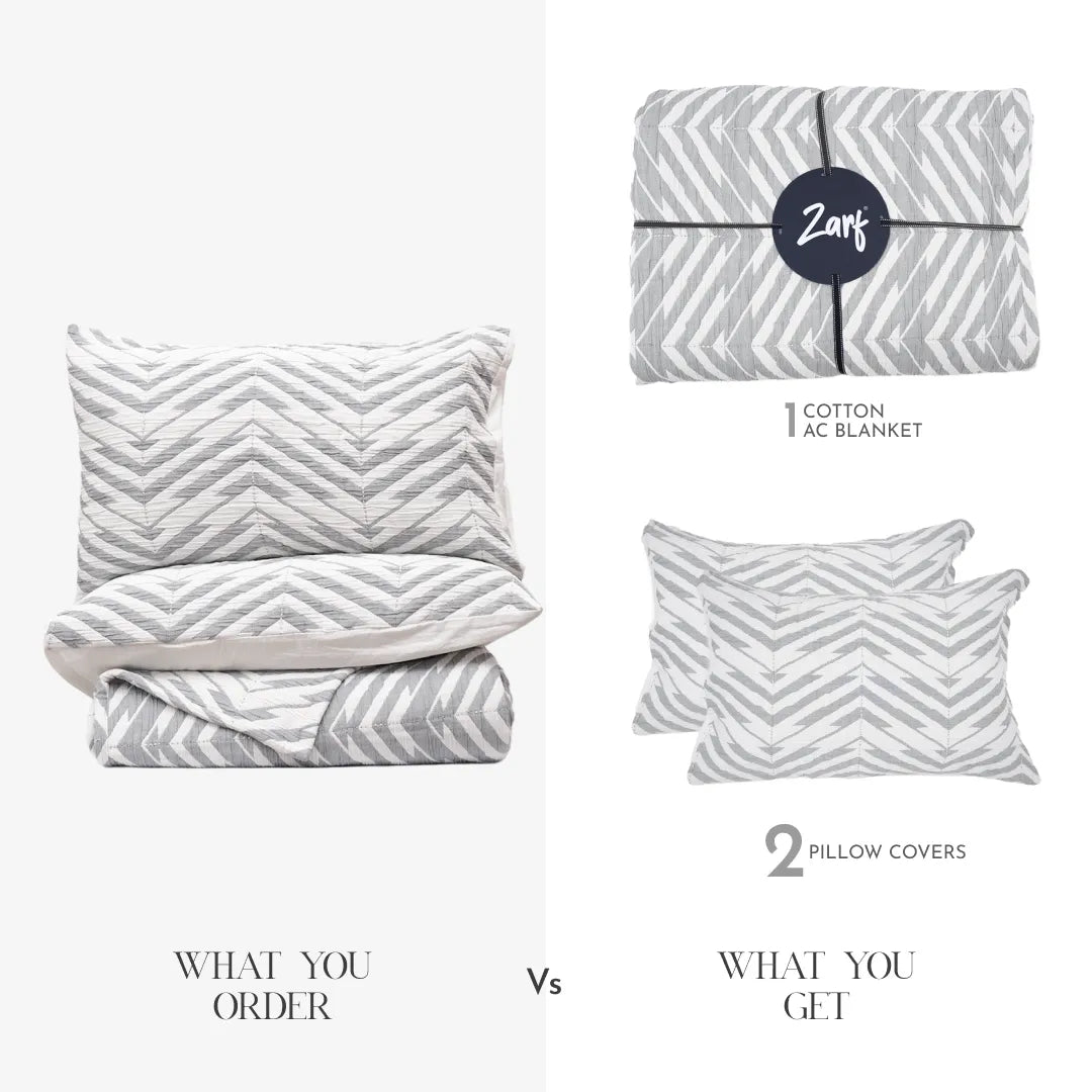 Zarf California King Size Plush Cotton AC Blanket With 2 Pillow Cases - Sapphire