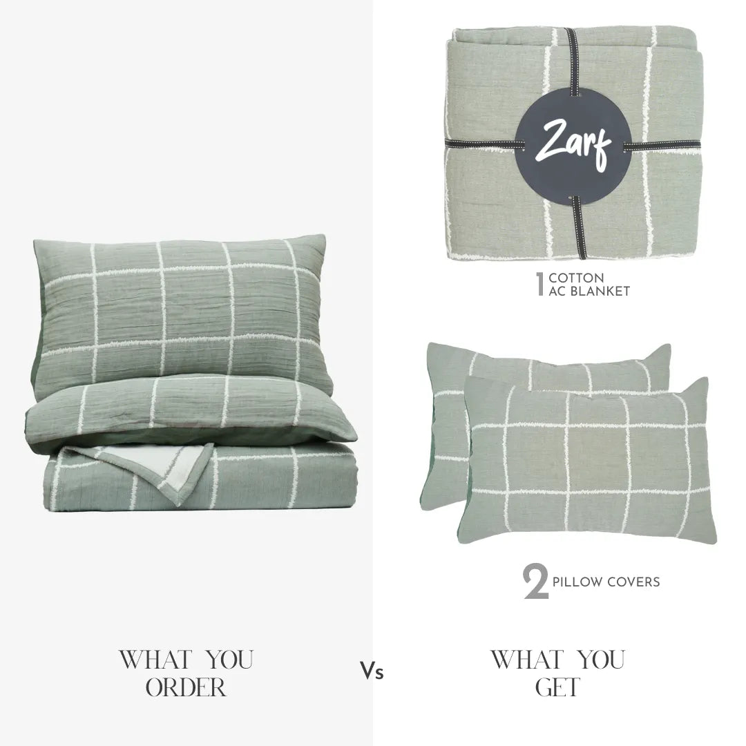 Zarf California King Size Plush Cotton AC Blanket With 2 Pillow Cases - Moonstone