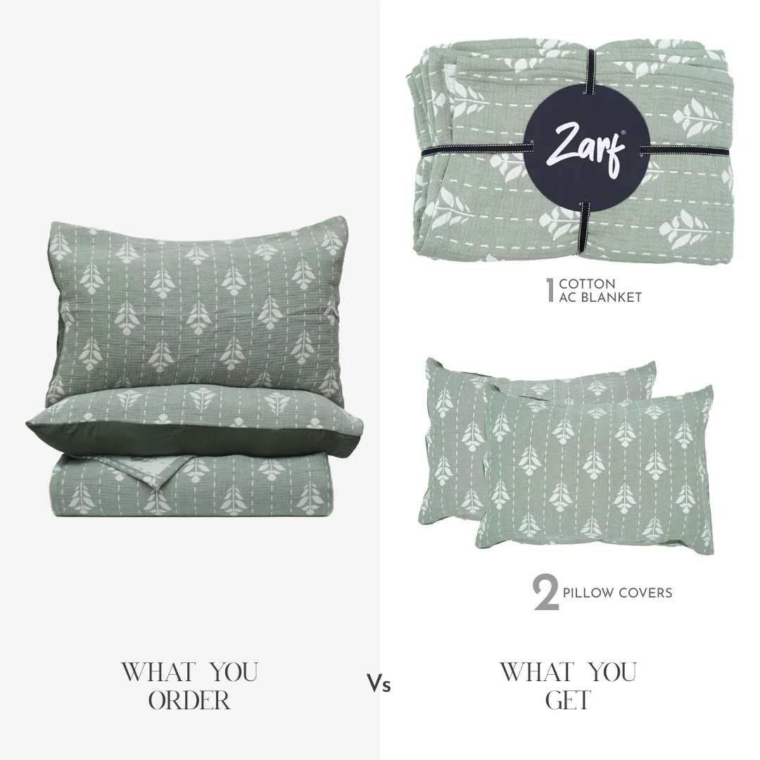 Zarf California King Size Plush Cotton AC Blanket With 2 Pillow Cases - Snowshade