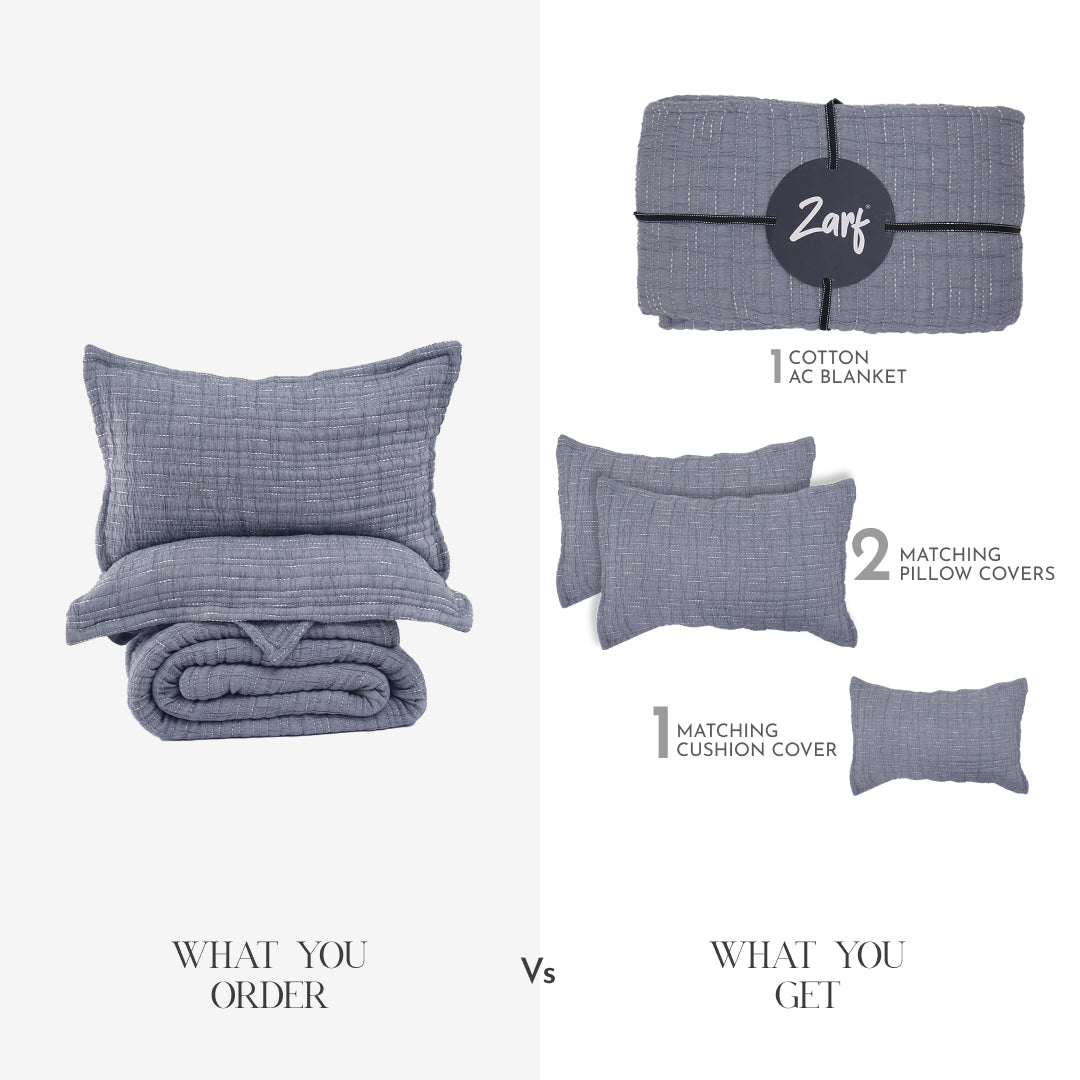 Zarf King Size Pure Cotton Cottage Blanket with 2 Pillowcases and 1 Cushion Cover - Dreamtide