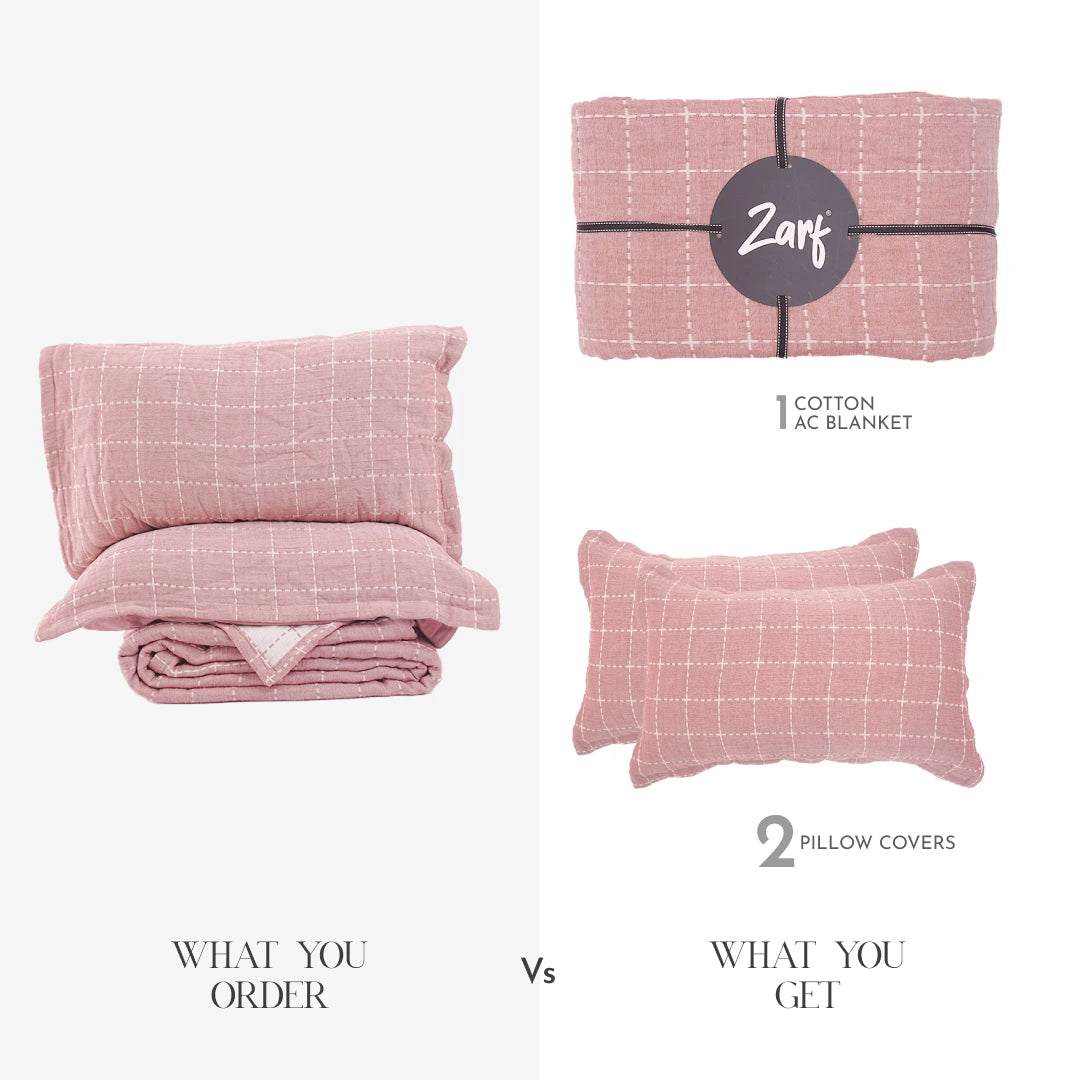 Zarf California King Size Plush Cotton AC Blanket With 2 Pillow Cases - Bloomist