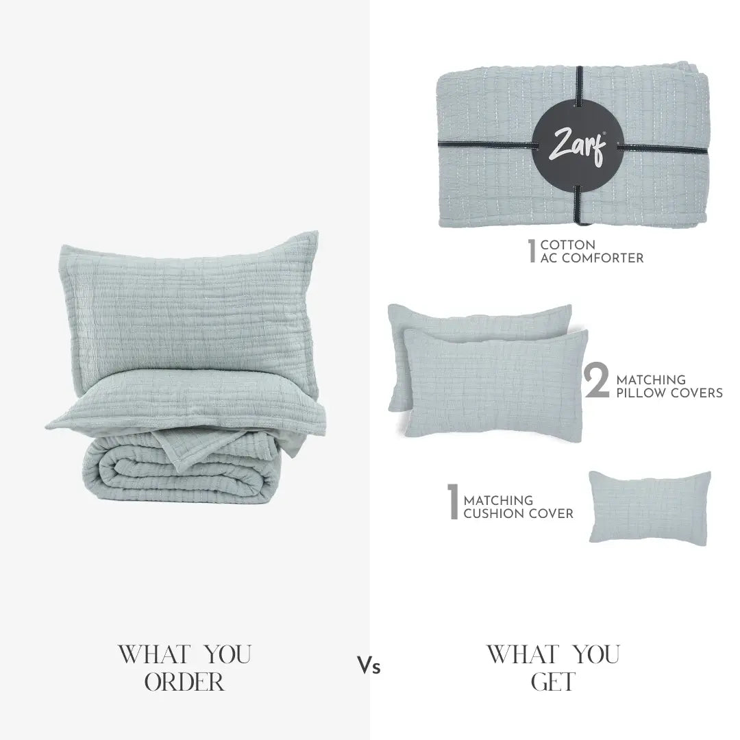 Zarf King Size Pure Cotton Cottage Comforter with 2 Pillowcases and 1 Cushion Cover - SpringLeaf