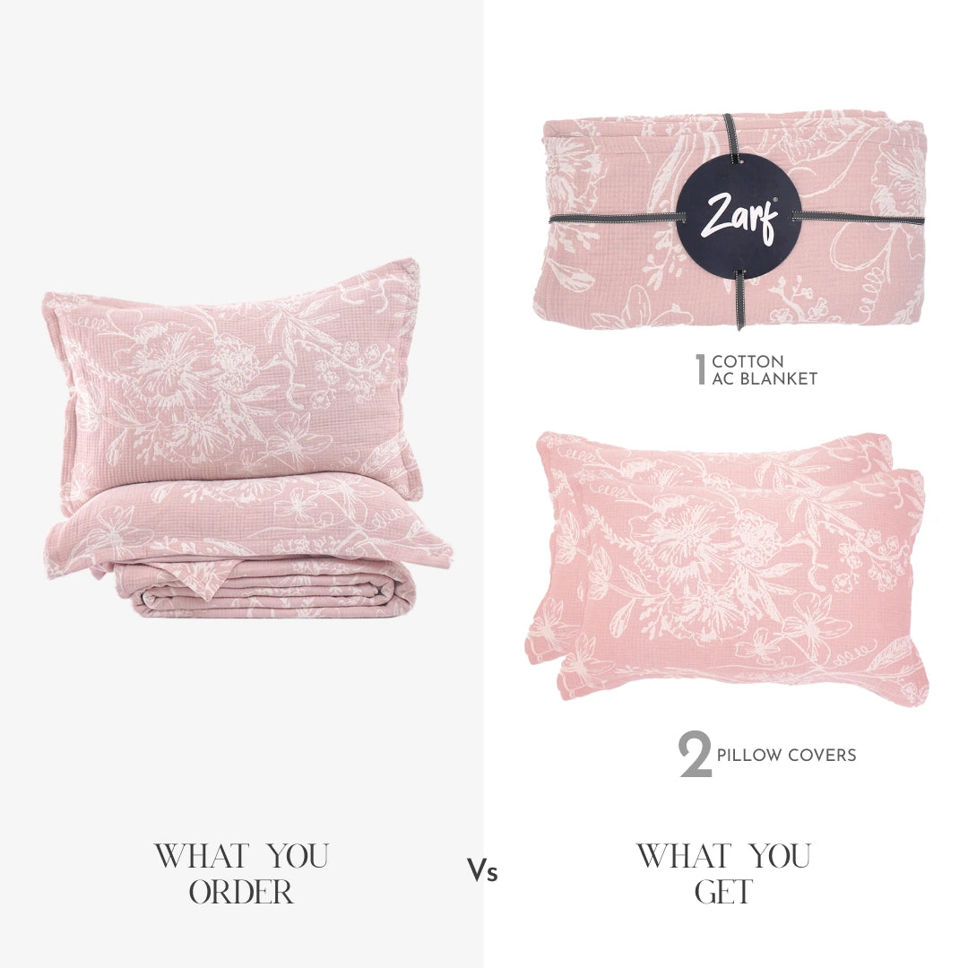 Zarf King Size Pure Cotton Cottage Blanket with 2 Pillowcases - Candyfloss
