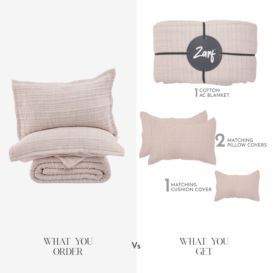 Zarf King Size Pure Cotton Cottage Comforter with 2 Pillowcases and 1 Cushion Cover - Opal Rose