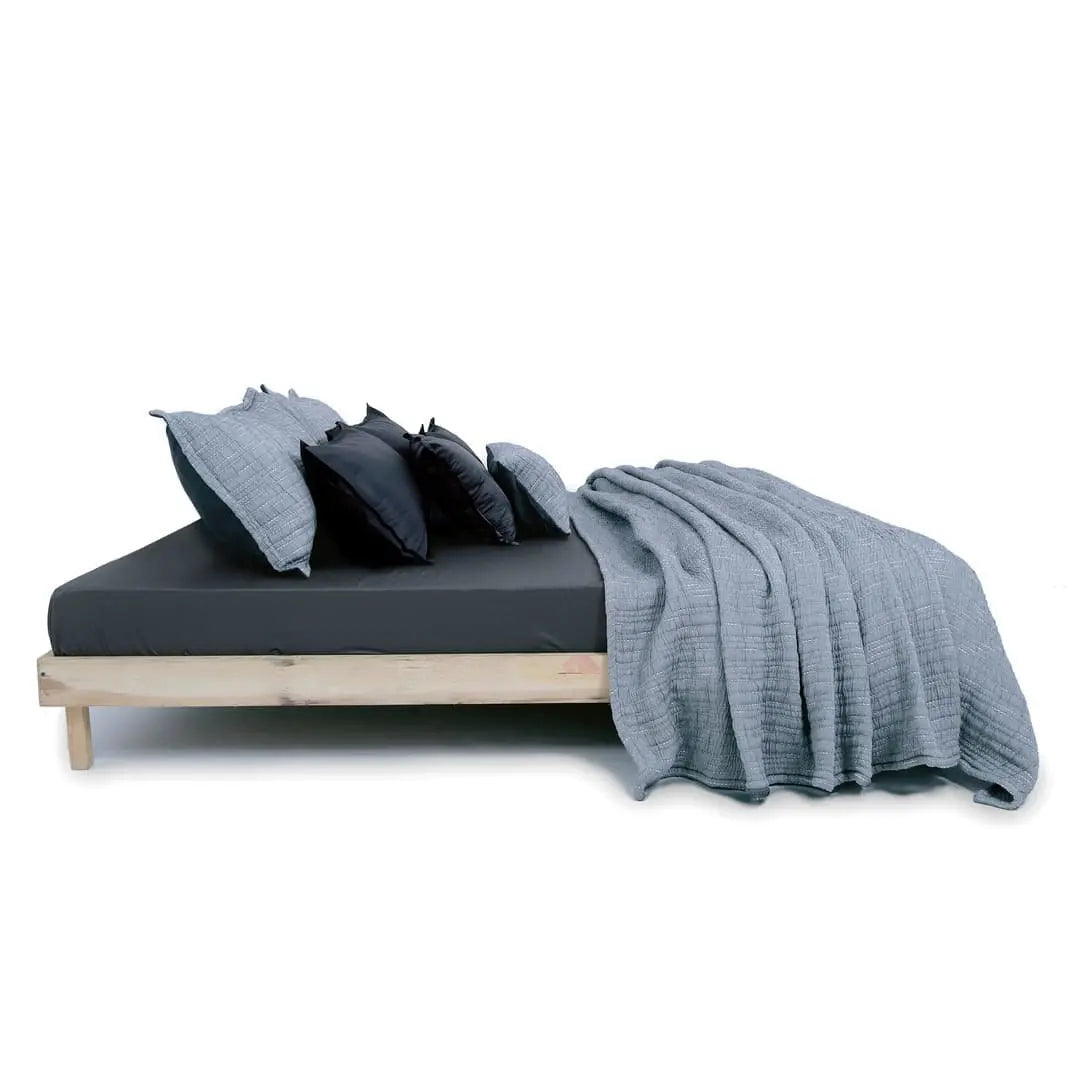 Zarf King Size Pure Cotton Cottage Blanket with 2 Pillowcases and 1 Cushion Cover - Greyling