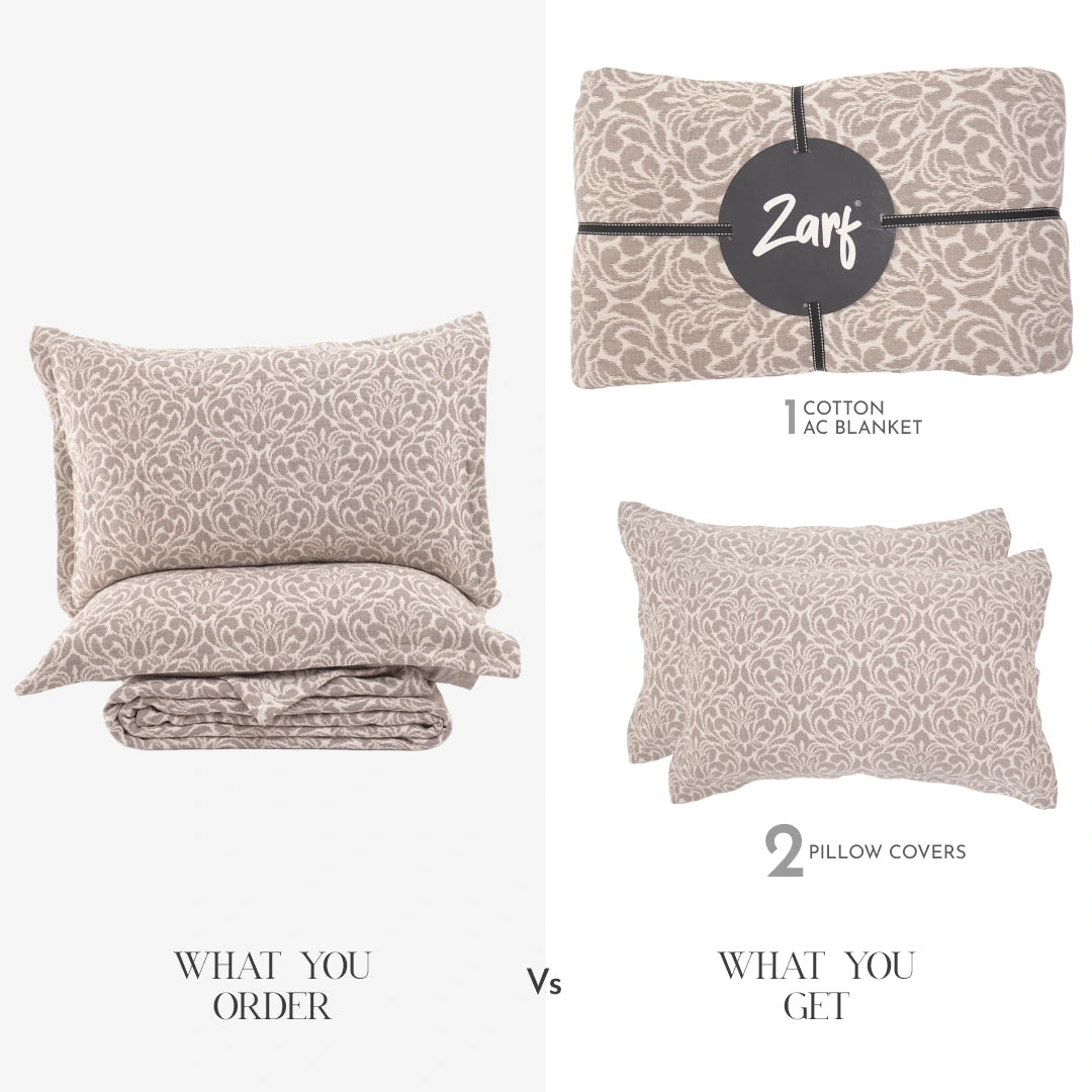 Zarf King Size Pure Cotton Cottage Blanket with 2 Pillowcases - Oatshade