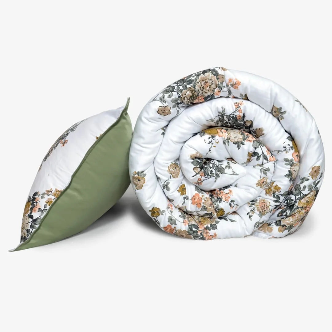 Linen Blend AC Comforter With 2 Pillow Cases and 1 Breakfast Pillow - Ember