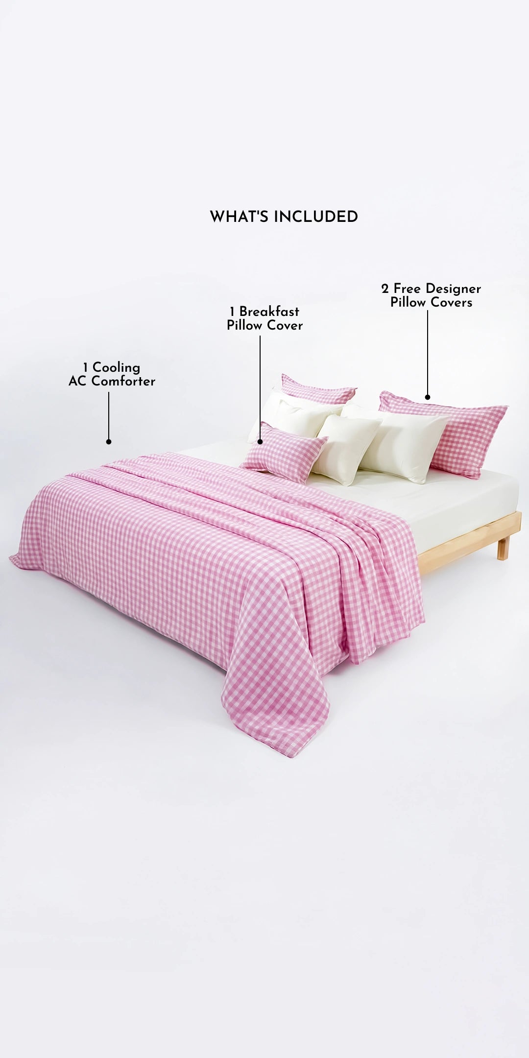 Linen Blend AC Comforter With 2 Pillow Cases and 1 Breakfast Pillow - Poppy