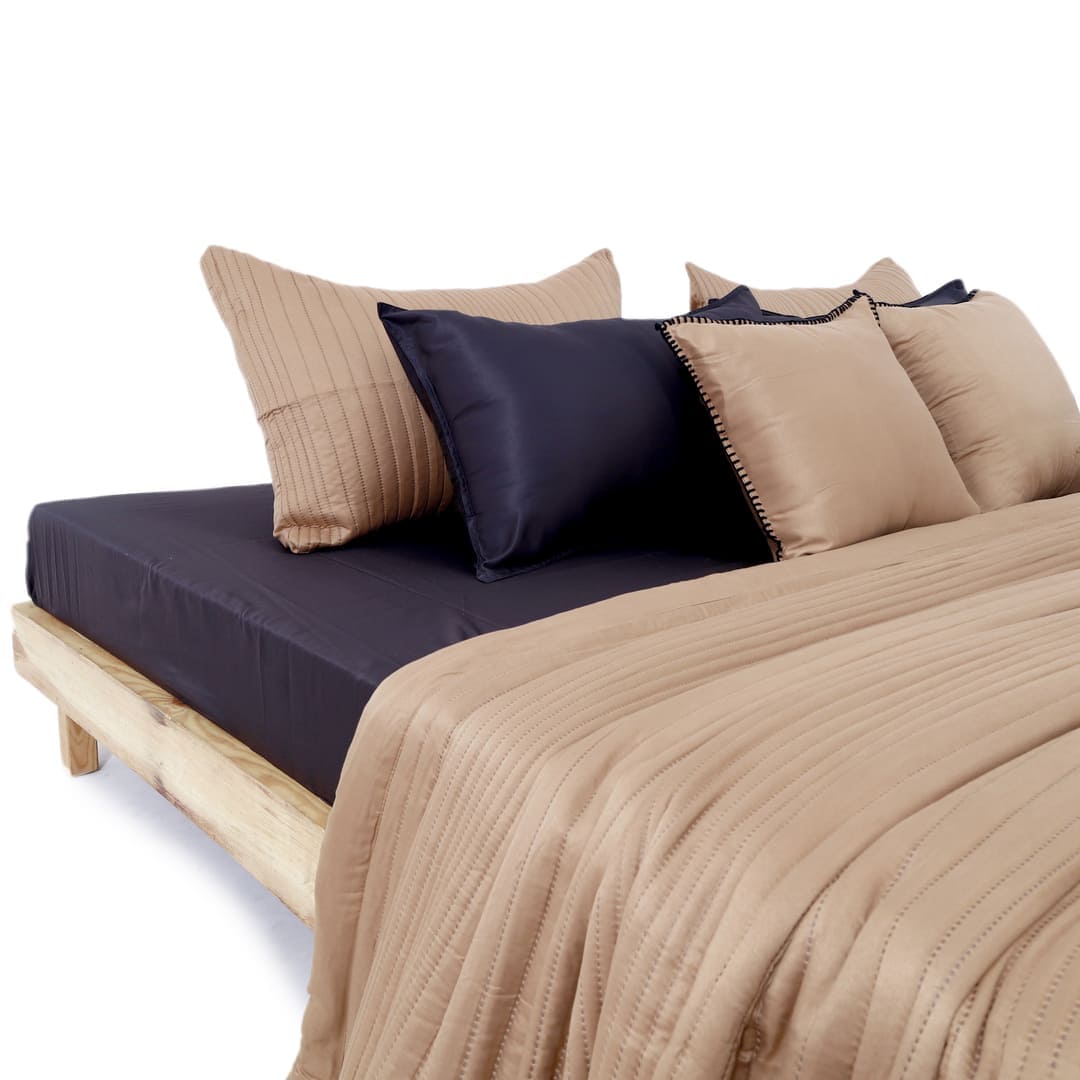 Zarf California King Size AC Comforters With 2 Pillow Cases & 2 Cushion Covers - Tan