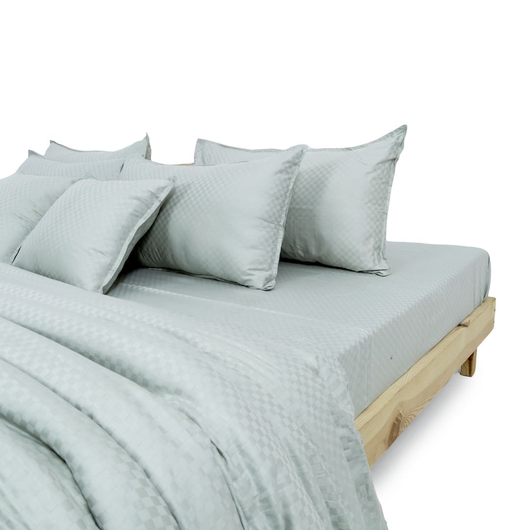 Zeries Egyptian Cotton Jacquard Bedsheets With 2 Pillow Cases & 2 Cushion Covers - Azure
