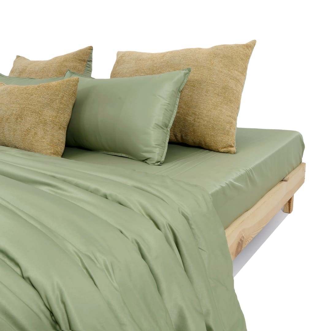 ZARF Italian Staple Weave Comforter With 2 Designer Pillow Cases 1 Breakfast Cushion Cover - Linden