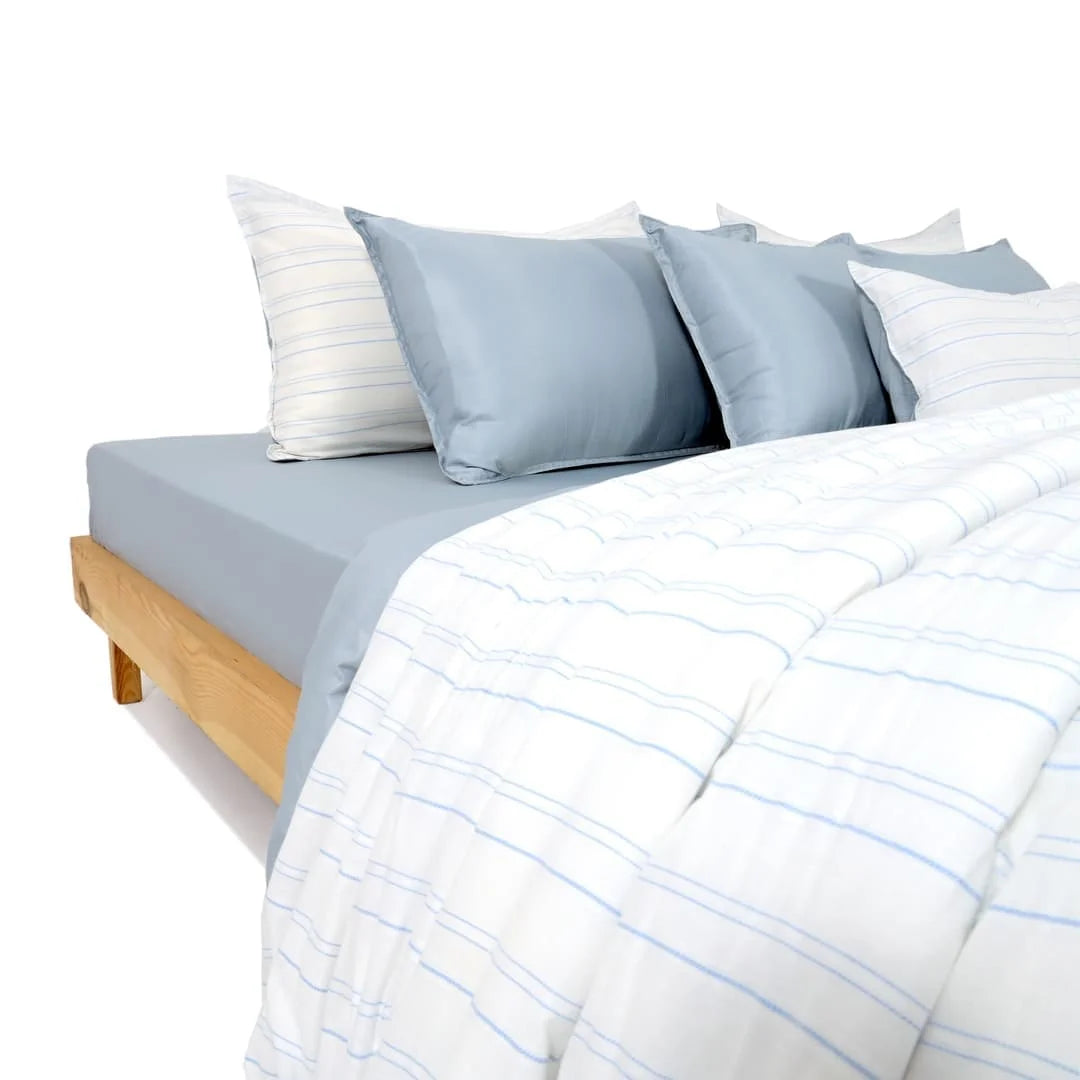 Linen Blend AC Comforter With 2 Pillow Cases and 1 Breakfast Pillow - Shore