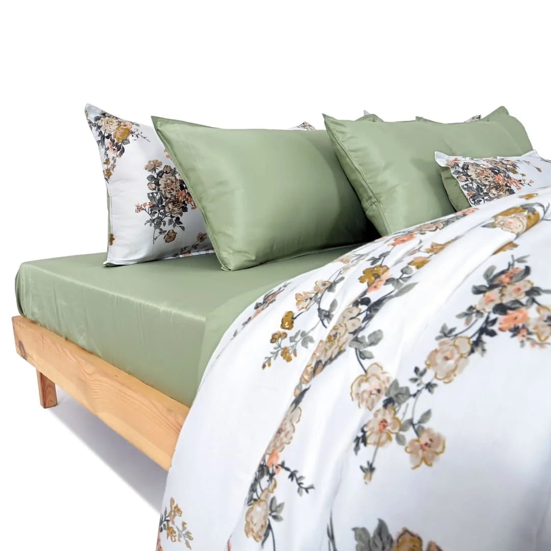 Linen Blend AC Comforter With 2 Pillow Cases and 1 Breakfast Pillow - Ember