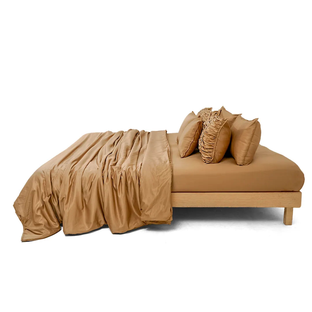 ZARF Italian Staple Weave Comforter With 2 Designer Pillow Cases, 2 Solid Pillowcases & 2 Cushion Covers - Butterscotch