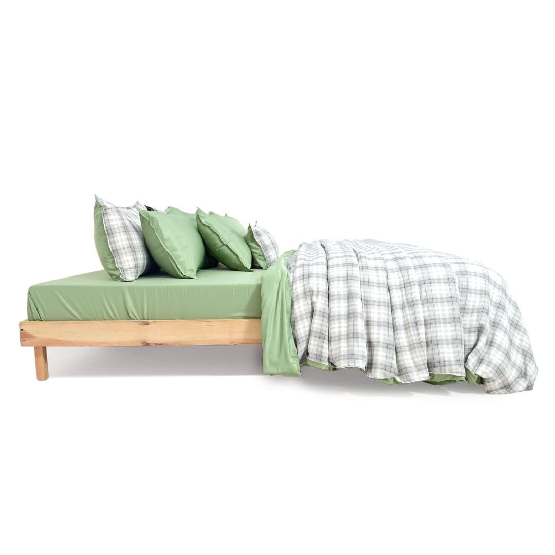 Linen Blend AC Comforter With 2 Pillow Cases and 1 Breakfast Pillow - Pistachio