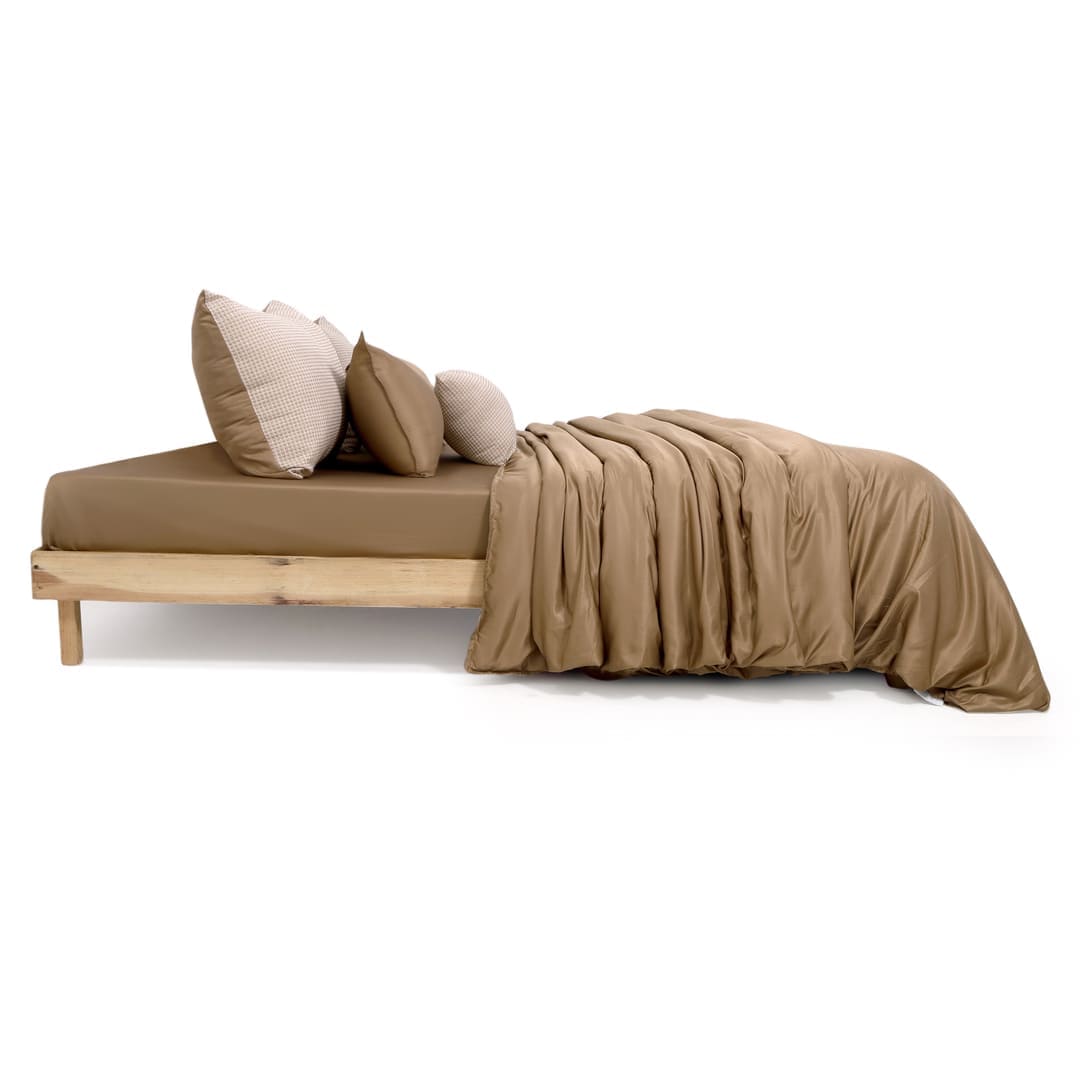 ZARF Italian Staple Weave Comforter With 2 Designer Pillow Cases 1 Breakfast Cushion Cover -Clay