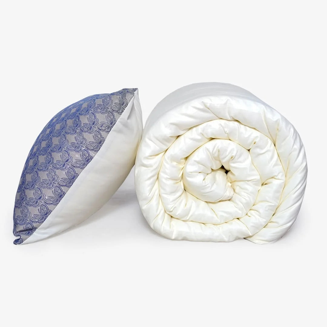 ZARF Italian Staple Weave Comforter With 2 Designer Pillow Cases 1 Breakfast Cushion Cover - Papillon