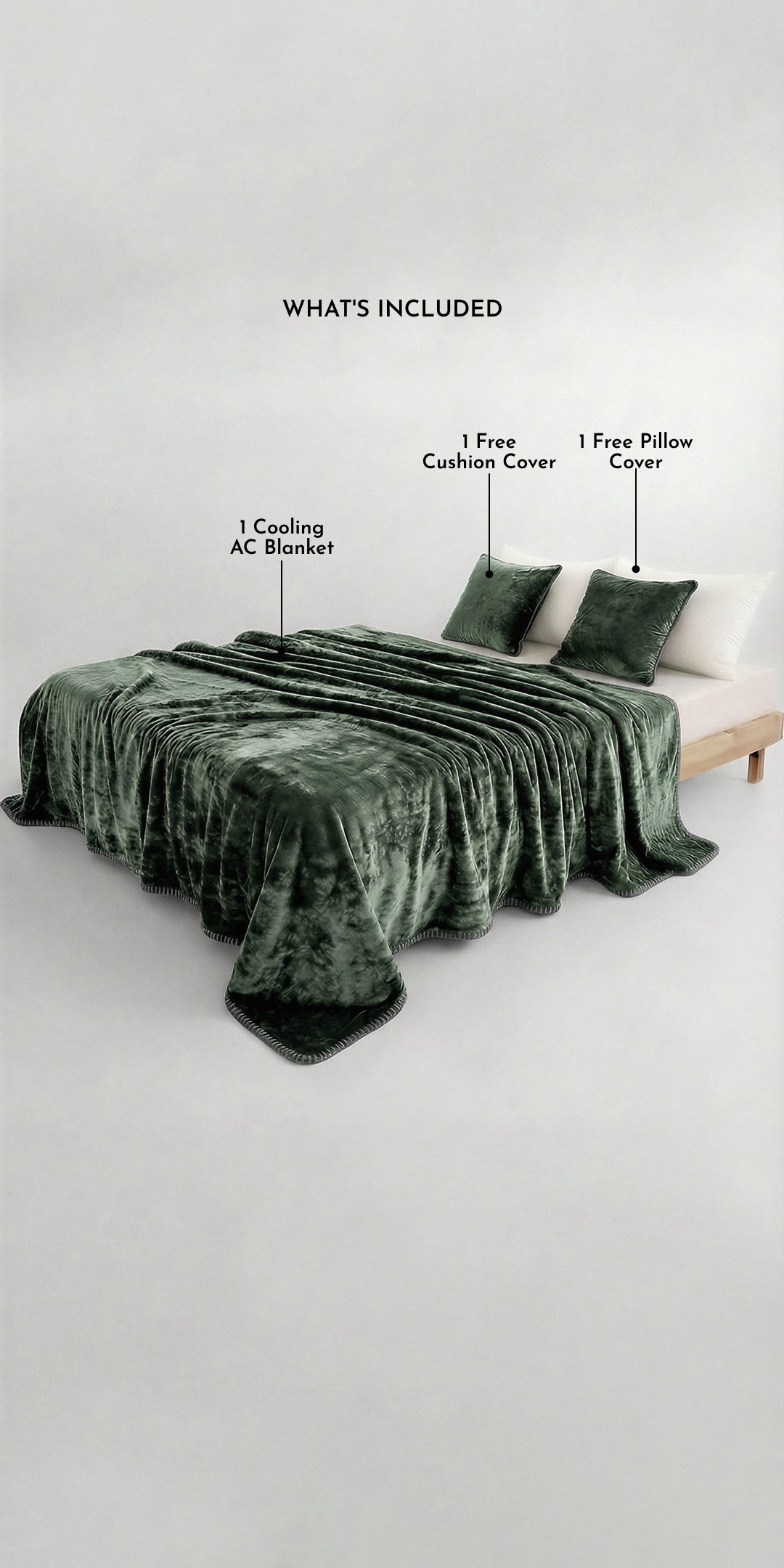 Zarf All-Season Premium Baby Size AC Blanket With One Pillow Cover & One Cushion Cover - Olive