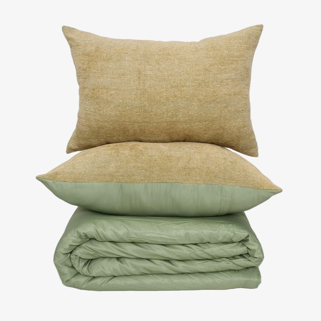 ZARF Italian Staple Weave Comforter With 2 Designer Pillow Cases 1 Breakfast Cushion Cover - Linden