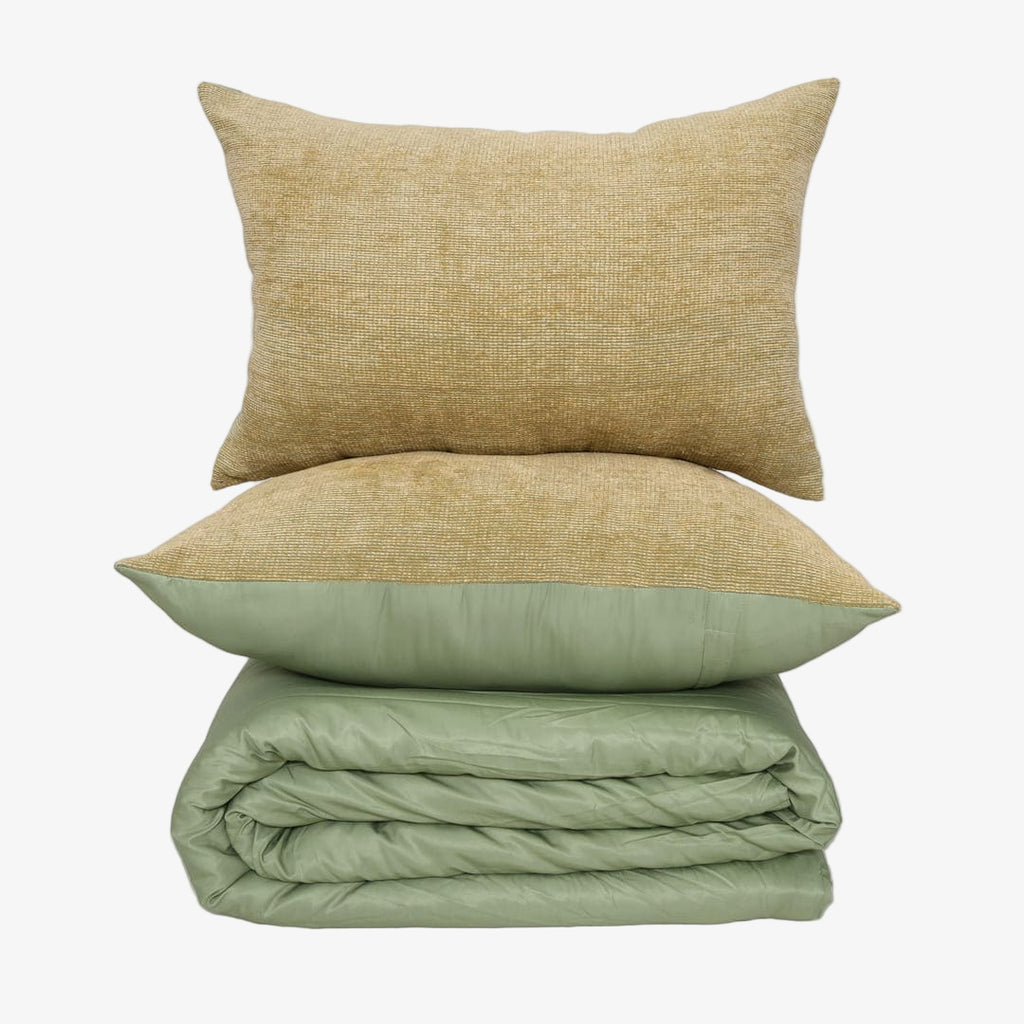 ZARF Italian Staple Weave Comforter With 2 Designer Pillow Cases 1 Breakfast Cushion Cover - Linden