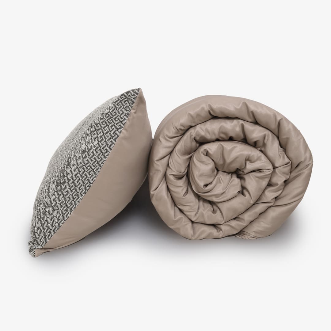 ZARF Italian Staple Weave Comforter With 2 Designer Pillow Cases 1 Breakfast Cushion Cover - Dustwood