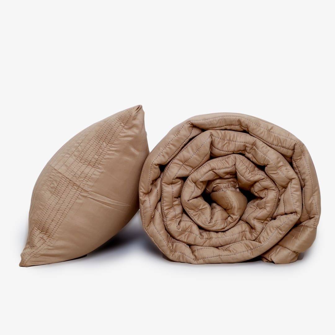 Zarf California King Size AC Comforters With 2 Pillow Cases & 2 Cushion Covers - Tan