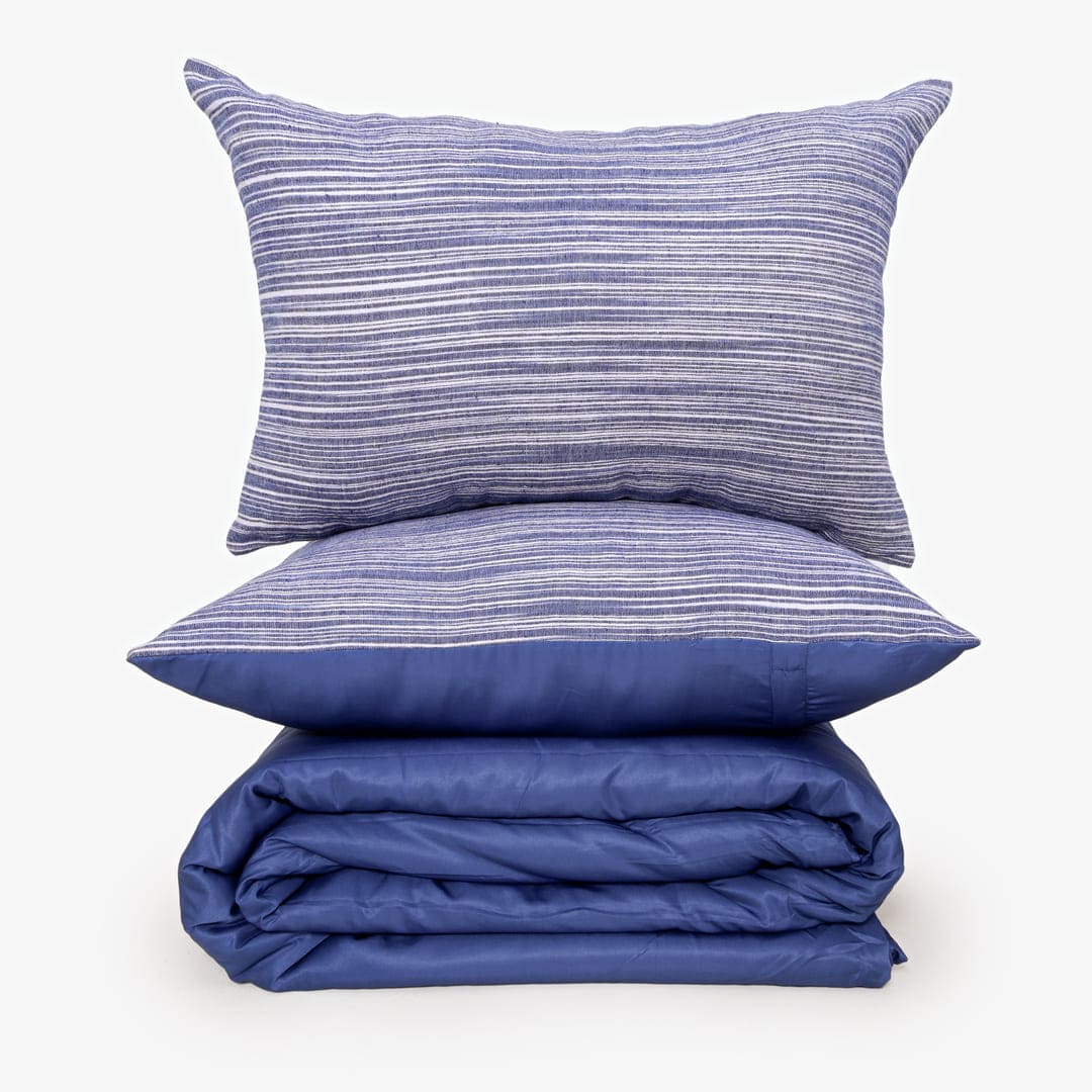 ZARF Italian Staple Weave Comforter With 2 Designer Pillow Cases 1 Breakfast Cushion Cover - Oceane