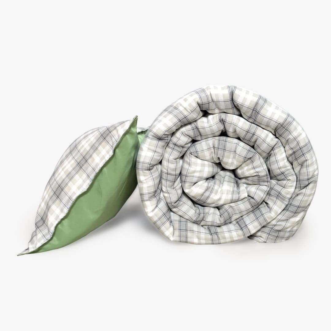 Linen Blend AC Comforter With 2 Pillow Cases and 1 Breakfast Pillow - Pistachio