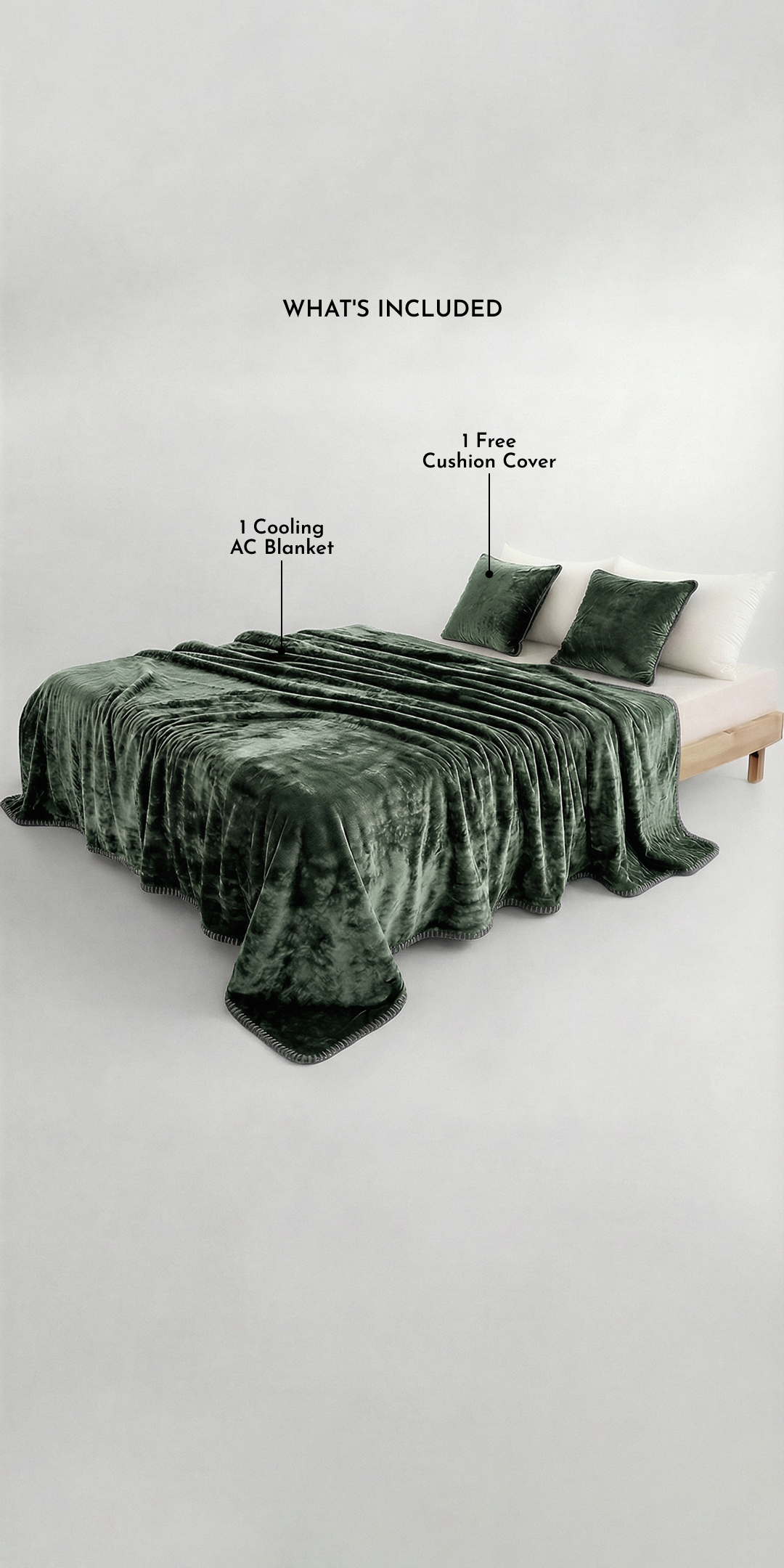 Zarf All-Season Premium Baby Size AC Blanket With One Cushion Cover - Olive