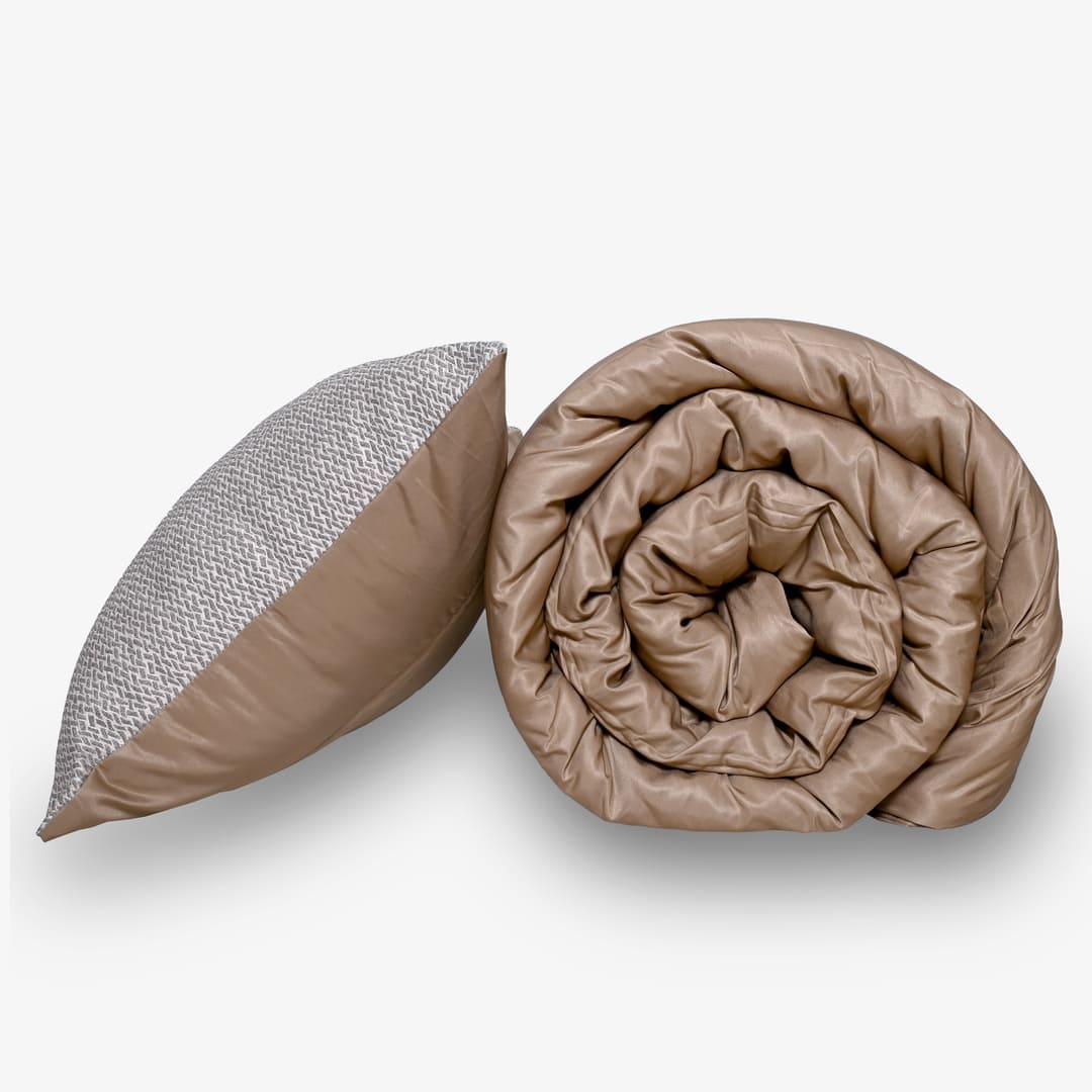 ZARF Italian Staple Weave Comforter With 2 Designer Pillow Cases 1 Breakfast Cushion Cover - Cove