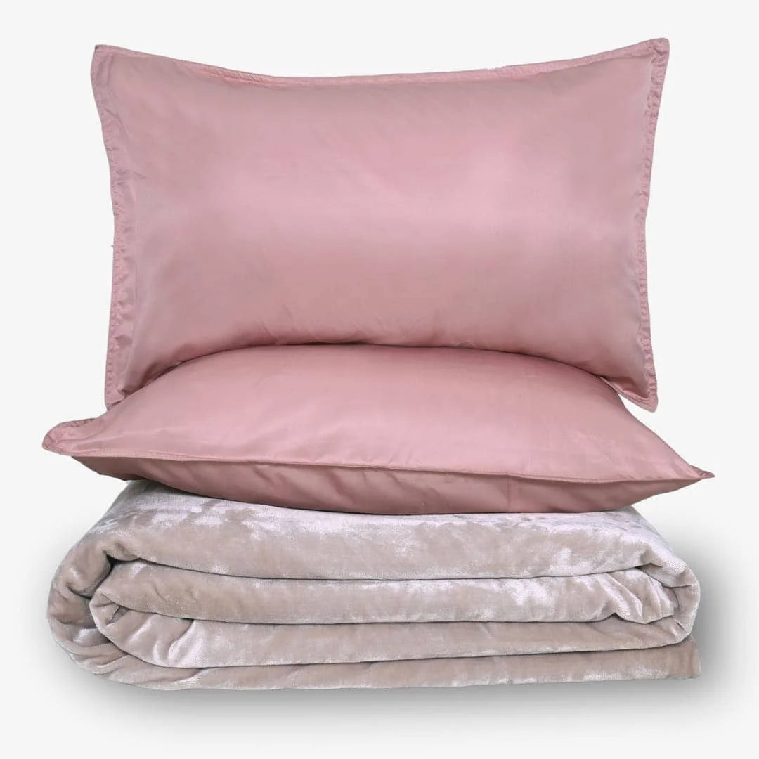 Zarf Premium AC Dohar With Two Pillow Covers & One Breakfast Cushion Cover - Pinkstone
