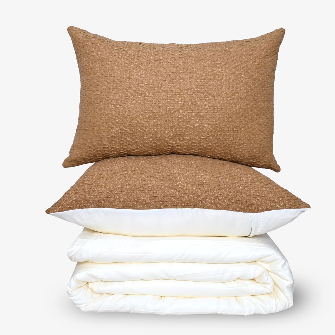 ZARF Italian Staple Weave Comforter With 2 Designer Pillow Cases 1 Breakfast Cushion Cover - Zuri