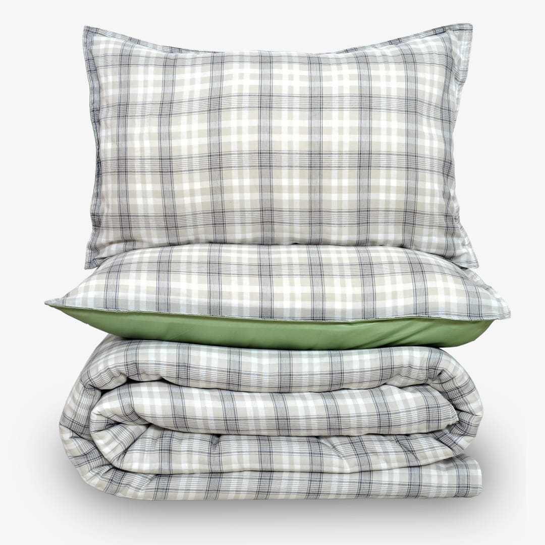 Linen Blend AC Comforter With 2 Pillow Cases and 1 Breakfast Pillow - Pistachio