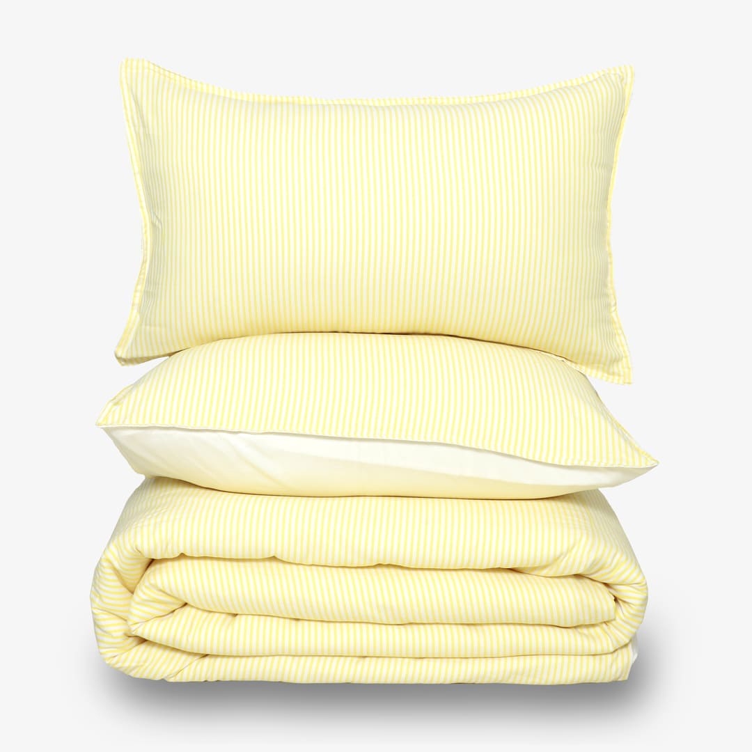 Linen Blend AC Comforter With 2 Pillow Cases and 1 Breakfast Pillow - Limone
