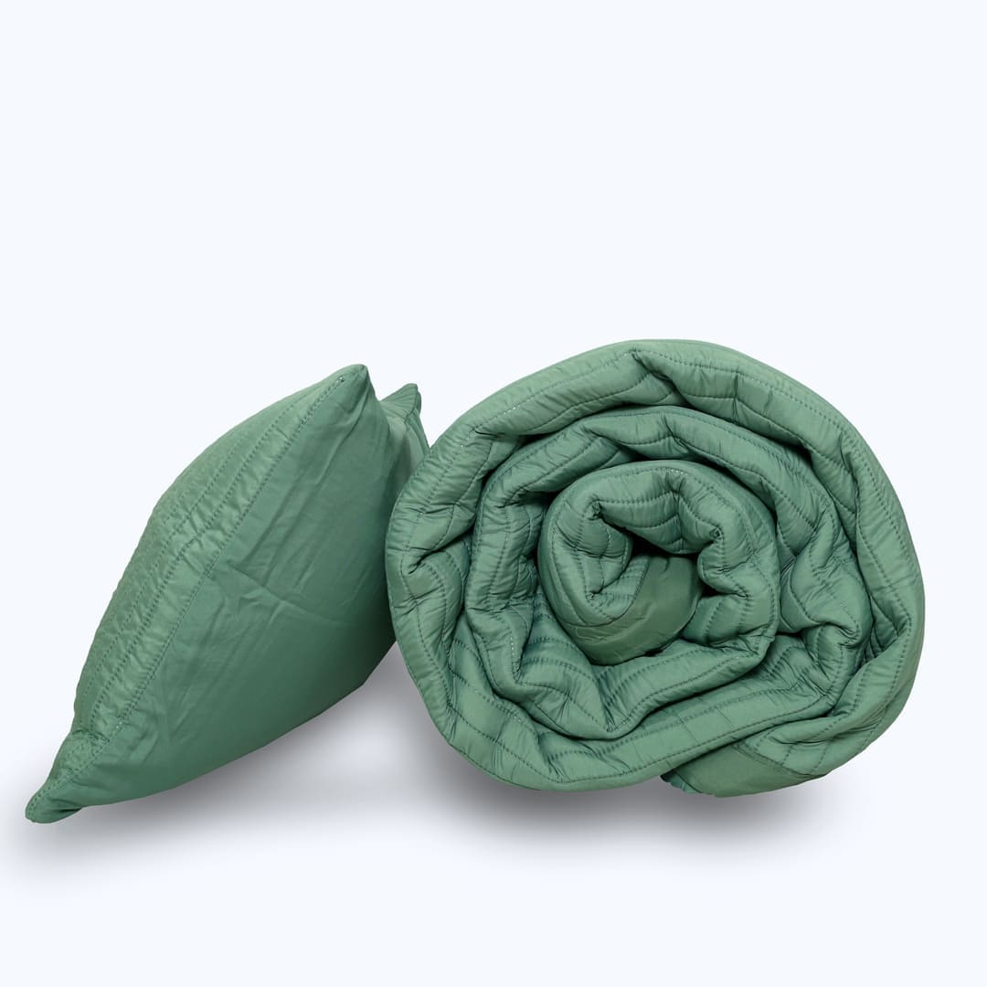 Zarf California King Size AC Comforters With 2 Pillow Cases & 2 Cushion Covers - Jade