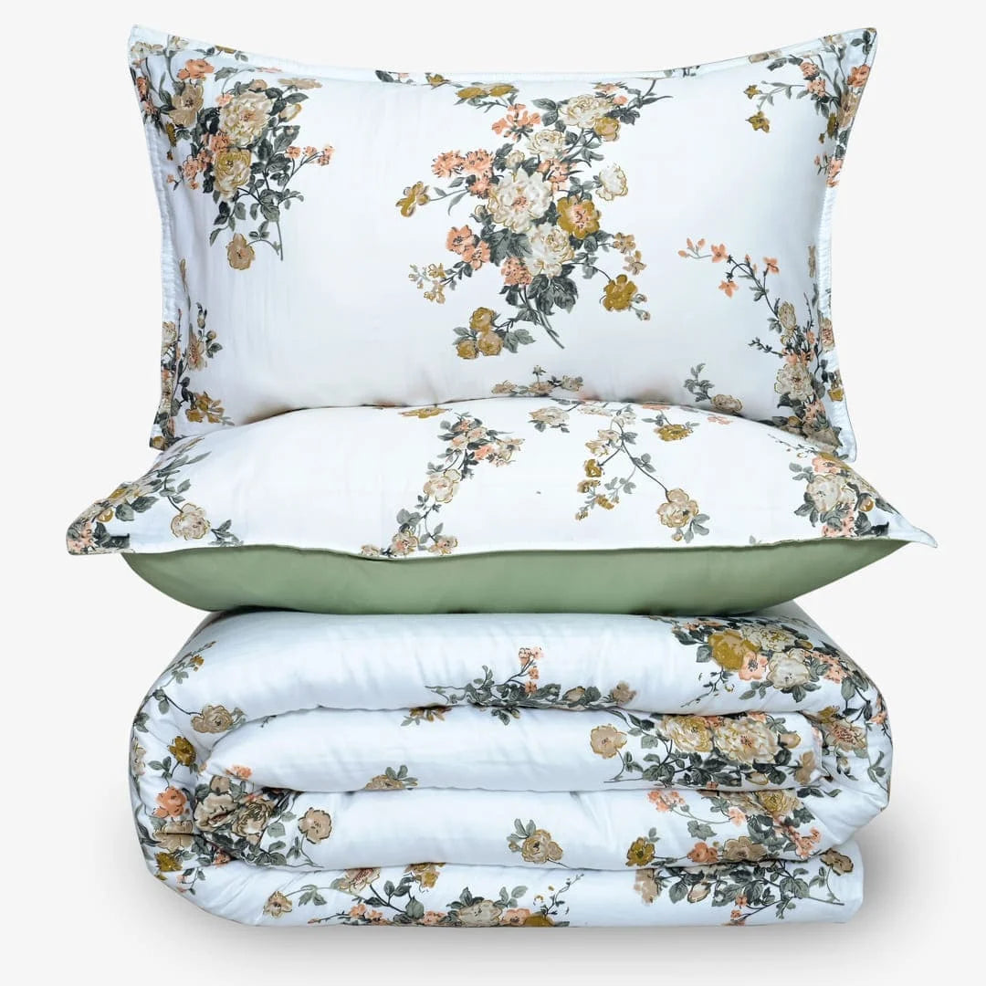 Linen Blend AC Comforter With 2 Pillow Cases and 1 Breakfast Pillow - Ember