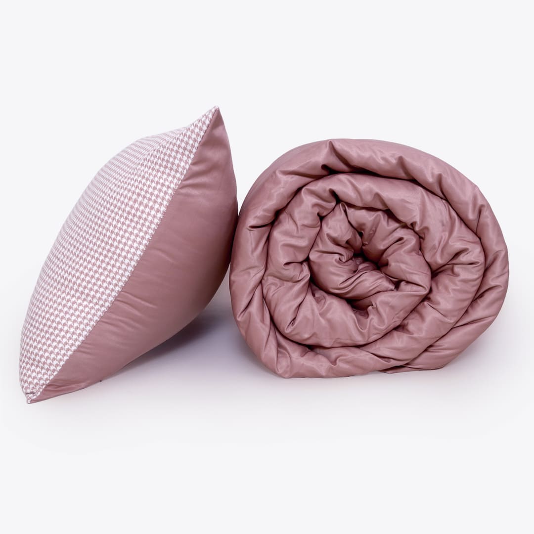 ZARF Italian Staple Weave Comforter With 2 Designer Pillow Cases 1 Breakfast Cushion Cover - Sorbet