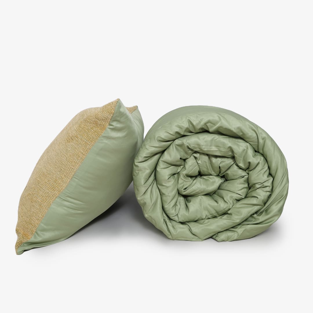 ZARF Italian Staple Weave Comforter With 2 Designer Pillow Cases 1 Breakfast Cushion Cover - Linden
