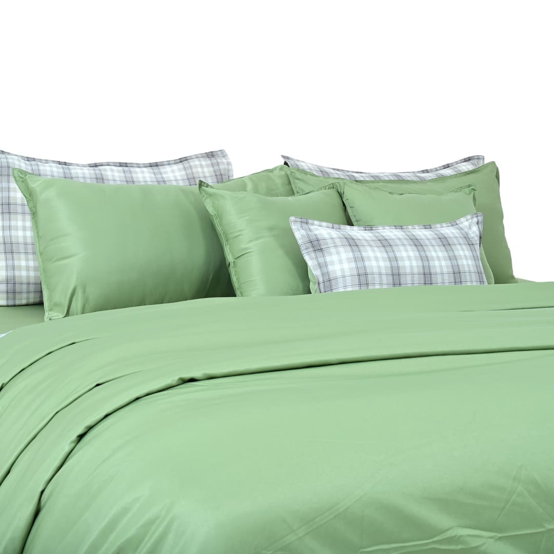 Linen Blend AC Comforter With 2 Pillow Cases and 1 Breakfast Pillow - Pistachio