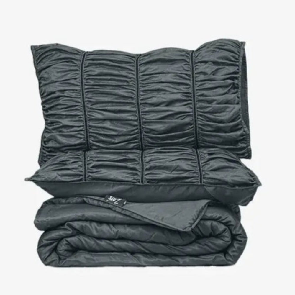 ZARF Italian Staple Weave Bedsheet With 2 Designer Pillow Cases, 2 Solid Pillowcases & 2 Cushion Covers - Cinder