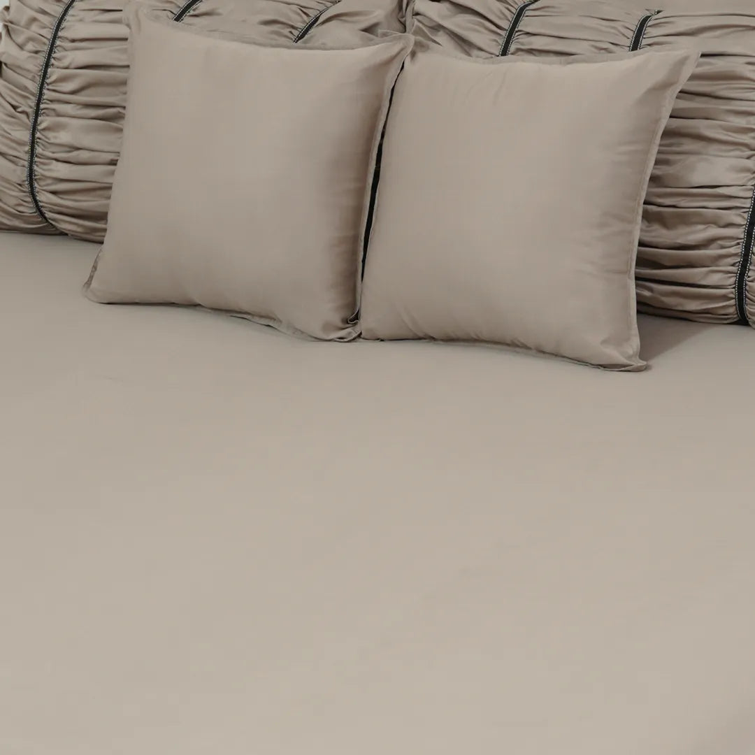 ZARF Italian Staple Weave Bedsheet With 2 Designer Pillow Cases, 2 Solid Pillowcases & 2 Cushion Covers - Marbelle