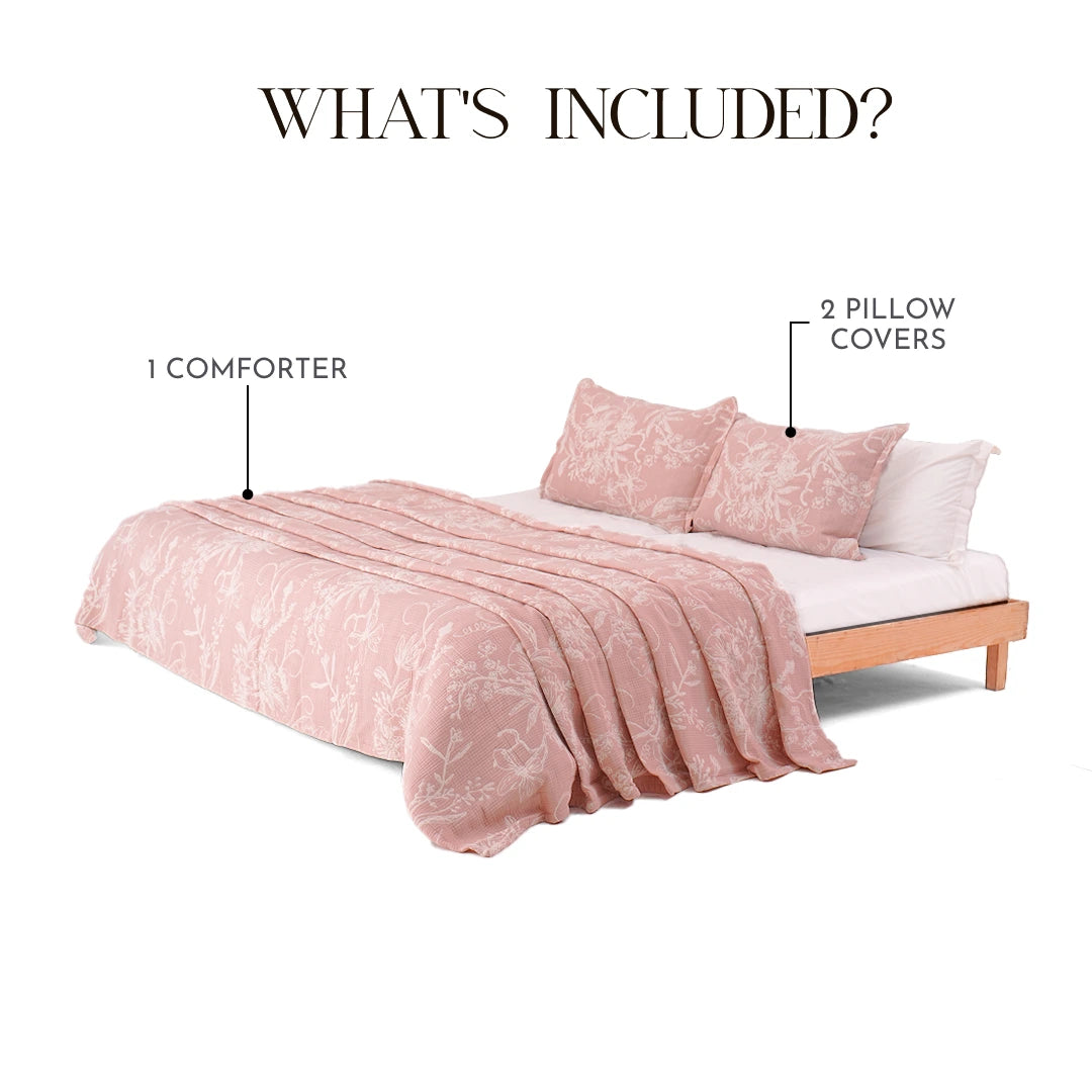 Zarf King Size Pure Cotton Cottage Comforter with 2 Pillowcases - Candyfloss