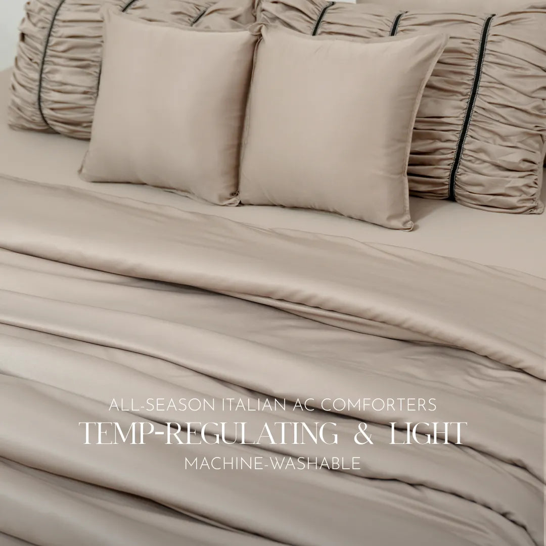 ZARF Italian Staple Weave Comforter With 2 Designer Pillow Cases, 2 Solid Pillowcases & 2 Cushion Covers - Marbelle