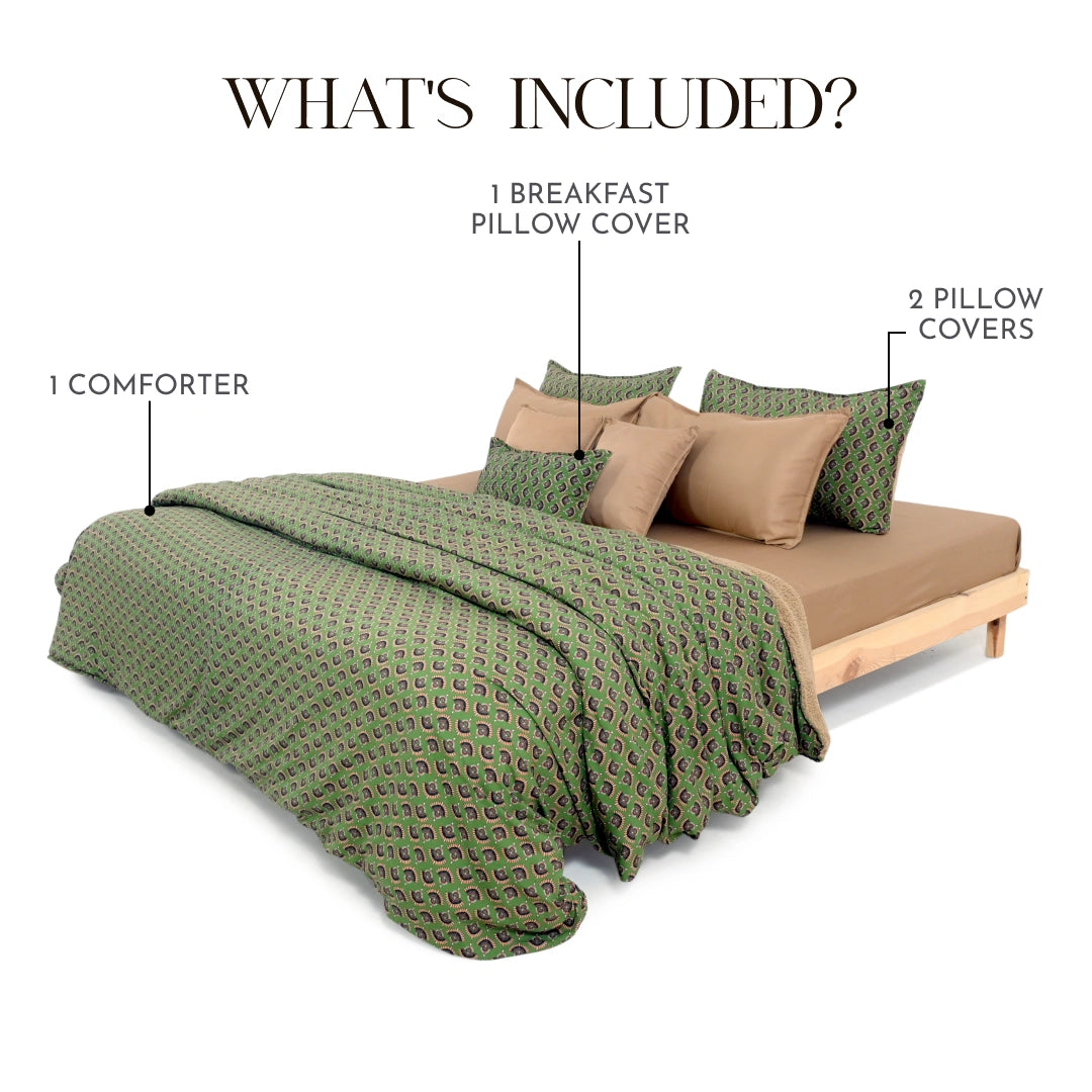 Linen Blend AC Comforter With 2 Pillow Cases and 1 Breakfast Pillow For Single Size Bed - Vanya (Limited Edition)