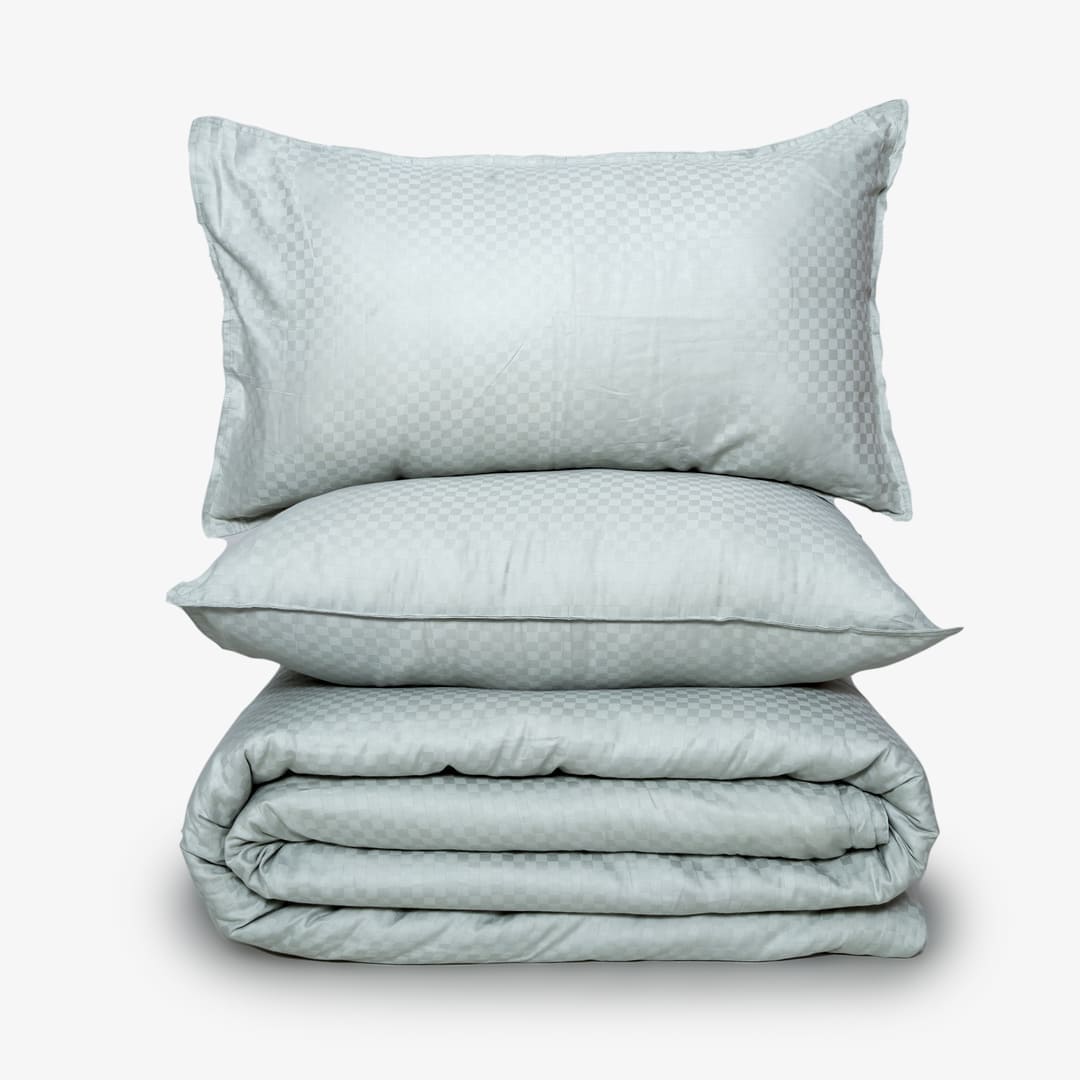 Zeries Egyptian Cotton Jacquard Bedsheets With 2 Pillow Cases & 2 Cushion Covers - Azure