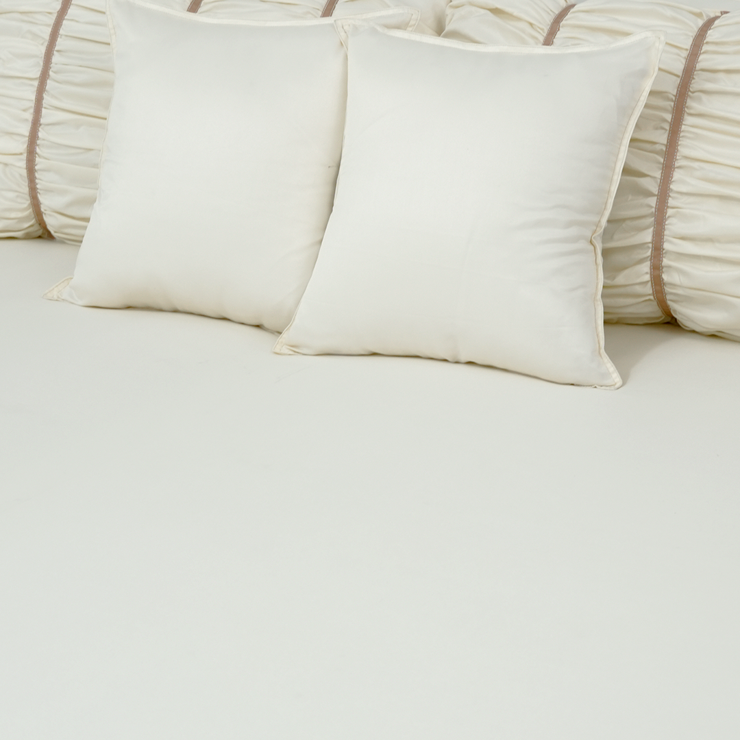 ZARF Italian Staple Weave Bedsheet With 2 Designer Pillow Cases, 2 Solid Pillowcases & 2 Cushion Covers - Porcelain