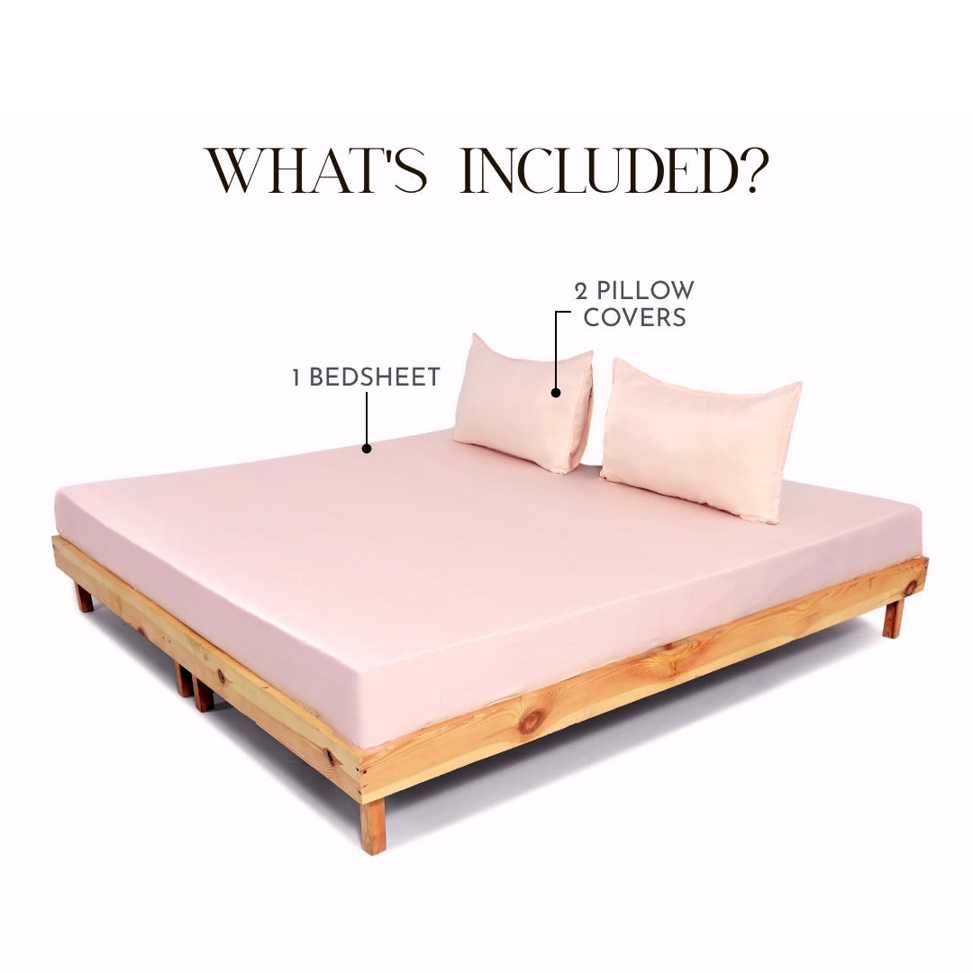 ZARF Italian Staple Weave Bedsheet With 2 Solid Pillowcases - Dahlia