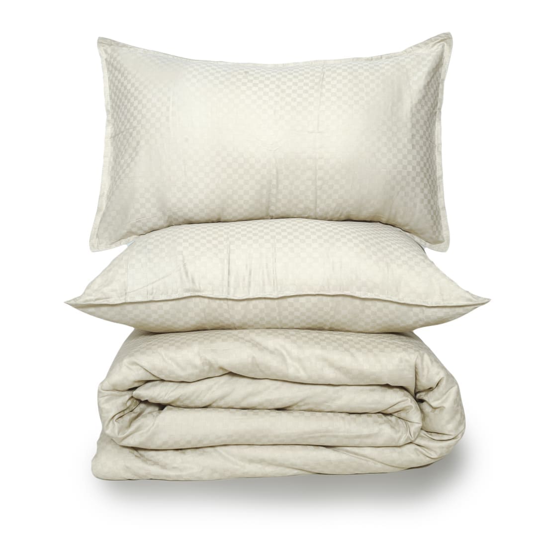 Zeries Egyptian Cotton Jacquard Bedsheets With 2 Pillow Cases & 2 Cushion Covers - Bisque
