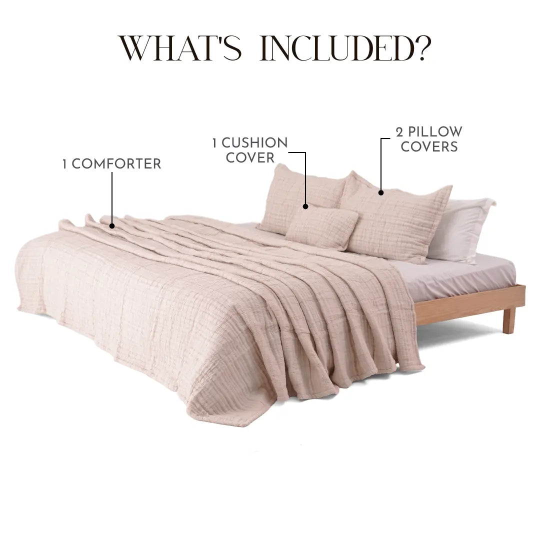 Zarf King Size Pure Cotton Cottage Comforter with 2 Pillowcases and 1 Cushion Cover - Opal Rose